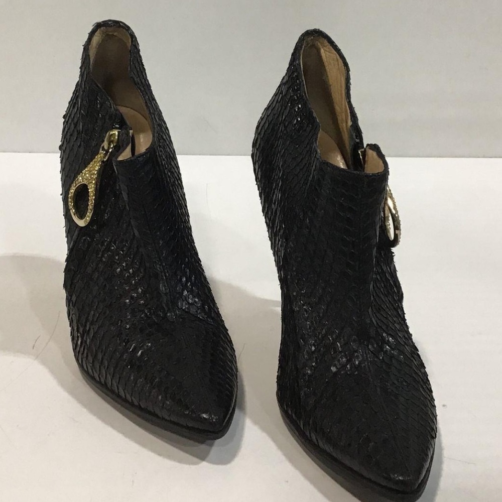 Bionda Castana Elegant Black Snakeskin Women's High Heel Ankle Boots Size 39